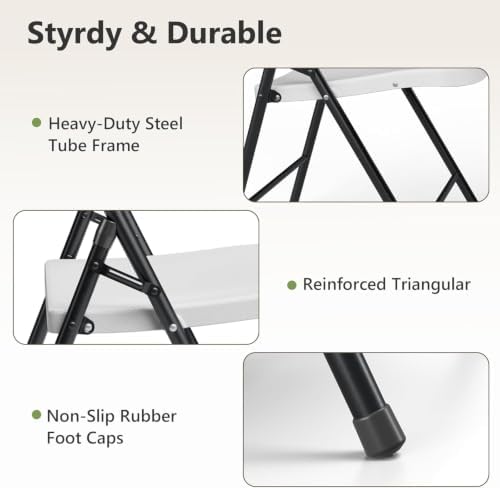 Folding Table and Chairs Set for 5, 36 Inch Foldable Plastic Table with Carry Handle & 4 White Folding Chairs, Portable Indoor Outdoor Dining Set for Party, Wedding, Picnic, Camping, Events