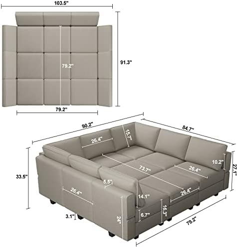 Belffin Modular Sectional Sofa with Ottomans Velvet Reversible Chaise Sleeper...