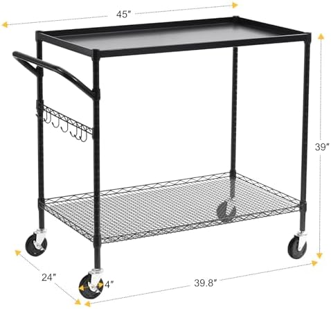 WDT 2-Tier Utility Cart with Wheels, Metal Cart with 1000LBS Capacity, NSF He...