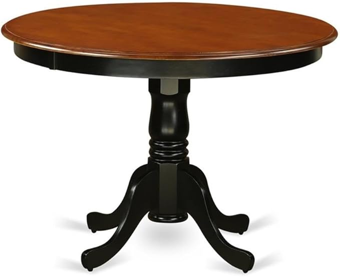 East West Furniture HLQU3-BCH-W 3 Piece Dining Table Set for Small Spaces Contains a Round Dining Room Table with Pedestal and 2 Wooden Seat Chairs, 42x42 Inch, Black & Cherry
