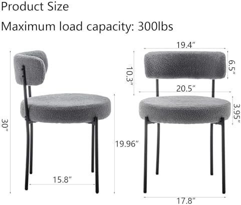 Cinxzar Grey Boucle Dining Chairs Set of 6, Upholstered Dining Room Chairs wi...
