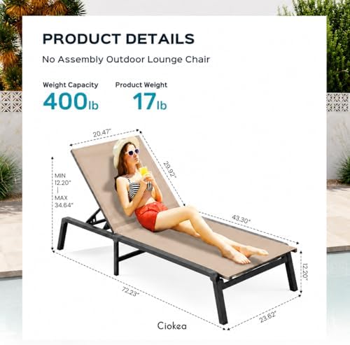 Ciokea Aluminum Chaise Lounge Ourdoor - Foldable & Assemble Free Outdoor ...