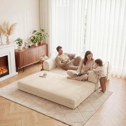 Futon Sofa Bed Modular Loveseat Sleeper Folding Pull Out Couch with Pillows, ...