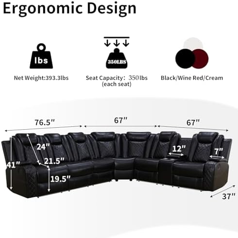 Power Recliner Sofa Sectional Couch for Living Room Furniture Set,Leather Rec...