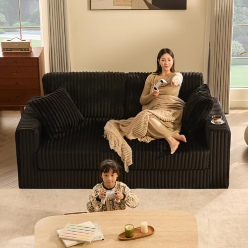 GOSUHI 80" Cloud Couch Loveseat, Deep Seats, Pocket Spring, Corduroy, Bl...