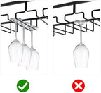 MOCOUM Wine Glasses Rack Under Cabinet Stemware Rack,Wine Glass Hanger Rack Wire Wine Glass Holder Storage Hanger for Cabinet Kitchen Bar (Black, 6 Rows 1 Pack)