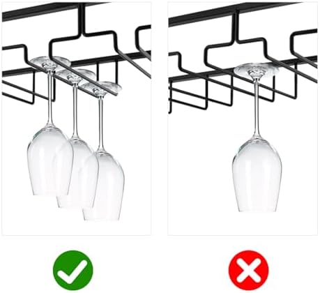 MOCOUM Wine Glasses Rack Under Cabinet Stemware Rack,Wine Glass Hanger Rack Wire Wine Glass Holder Storage Hanger for Cabinet Kitchen Bar (Black, 6 Rows 1 Pack)