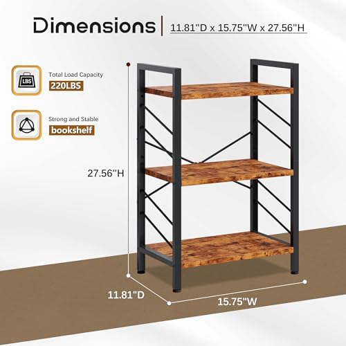 DurayLoly 2 Pieces 3 Tier Bookshelf for Narrow Space, Rustic Brown