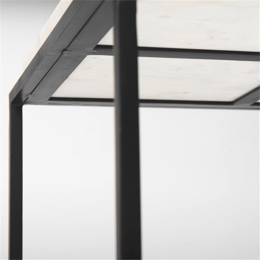 Pemberly Row Square White Marble and Black Metal End Table, 18 in x 18 in x 2...
