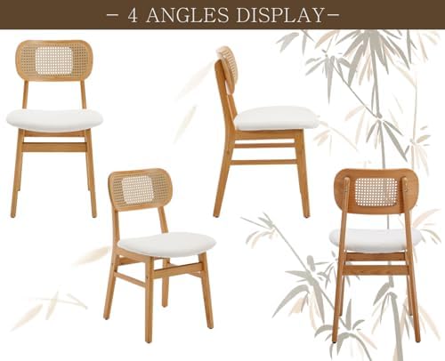 Shunzhi Rattan Dining Chairs Set of 4, Upholstered Farmhouse Dining Room Chai...