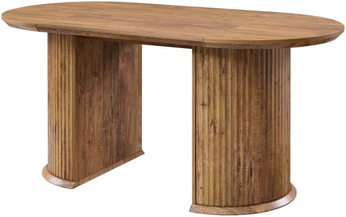 T4TREAM Fluted 63" Oval Dining Table for Kitchen Living Room, Rustic Brown