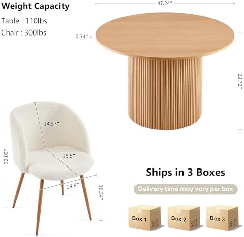 NORDICANA 5-Piece Wooden Round Dining Room Table and Chair Set, 47-Inch Kitch...