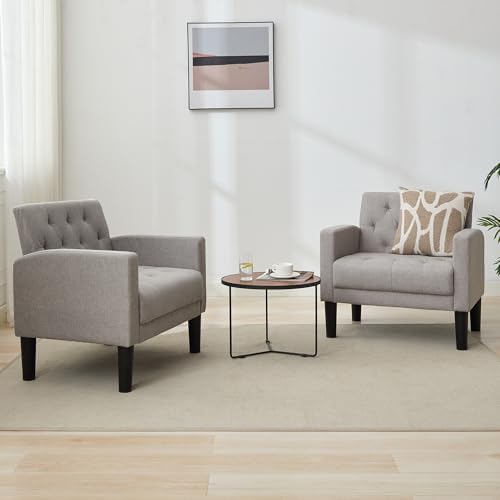Tufted Accent Chairs Set of 2, Upholstered Armchairs for Living Room