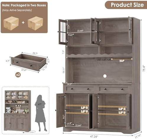 HOSTACK Kitchen Pantry Storage Cabinet, Coffee Bar Hutch Cabinet, Ash Gray