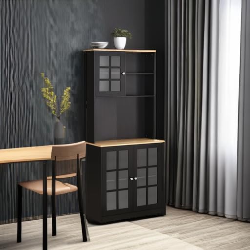 HOMCOM Kitchen Pantry Storage Cabinet 72" with Hutch, Black | Large Coun...