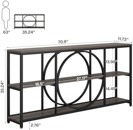 Tribesigns Extra Long Console Table, 70.9" Sofa Table with 3 Tier Shelve...