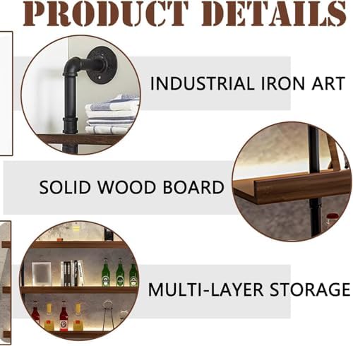 31.4in Wall Mounted Wine Rack with LED Light Solid Wood | 3-Tiers Liquor Bott...