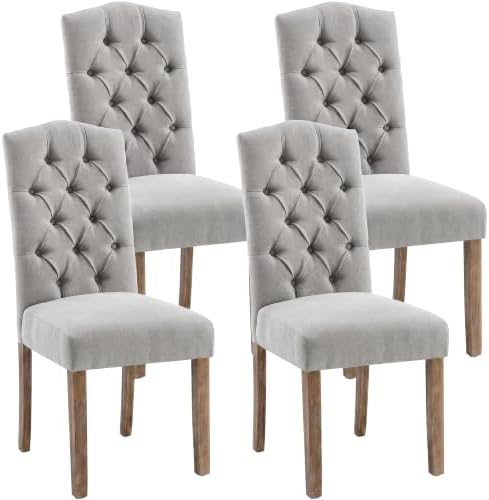 Tufted Dining Chair Fabric Button Upholstered Modern Kitchen Diner Set of 4