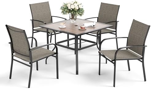 SUNSHINE VALLEY Patio Dining Set for 4, 37" Metal Table & Brown Chairs