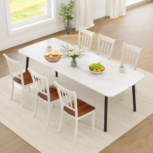 POWERSTONE Dining Chairs Set of 6, Rubberwood Kitchen Chairs, White