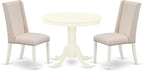 East West Furniture ANFL3-LWH-01 3 Piece Dining Room Furniture Set Contains a Round Kitchen Table with Pedestal and 2 Cream Linen Fabric Parson Dining Chairs, 36x36 Inch, Linen White