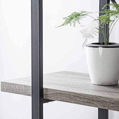 HSH Rustic Bookshelf, Industrial 5 Tiers Open Bookcase, Light Grey Oak