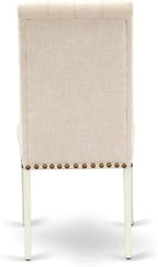 East West Furniture OXBR5-LWH-02 5 Piece Kitchen Table Set for 4 Includes a Square Dining Room Table and 4 Light Beige Linen Fabric Upholstered Parson Chairs, 36x36 Inch, Linen White