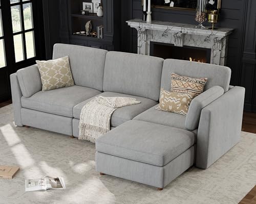 Oversized Modular Sectional Sofa L-Shaped Cloud Couches Gray | 4 Seater Large...