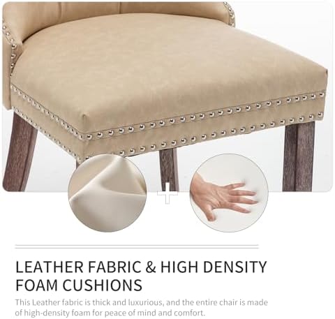 Leather Dining Chairs Set of 6, Upholstered Dining Room Chairs with Nailhead ...