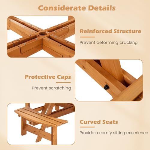 GIANTEX 8-Person Round Picnic Table Set with 4 Benches, 550 LBS Bench Capacit...