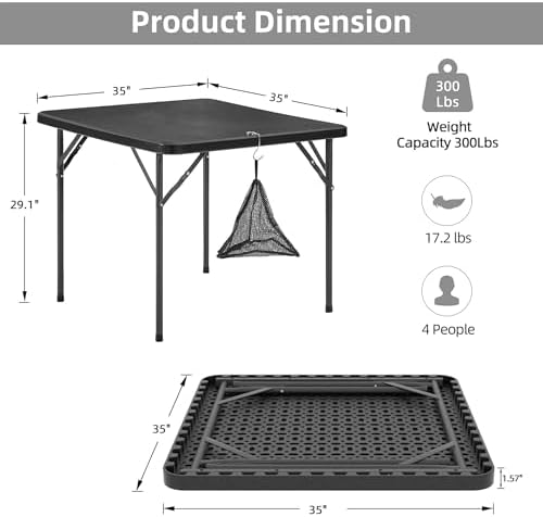 VECELO 5 Piece Folding Card Table Square and Chairs Set, Plastic Tabletop &am...