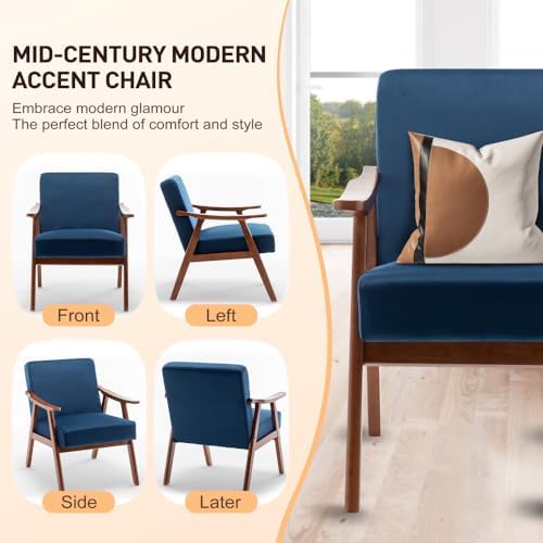 Lispin Mid-Century Modern Chair, Living Room Chair with Solid Wood Frame, Acc...