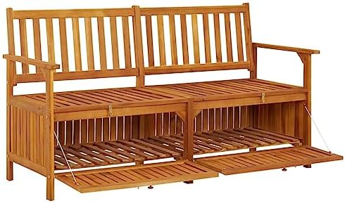 Solid Acacia Wood Storage Bench, Large Outdoor Garden Patio Seating with Stor...