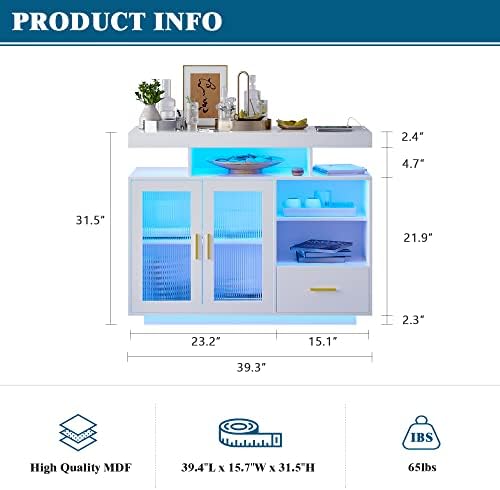 WOOVIVS 39.4" Sideboard Buffet Bar Cabinet with Storage,White