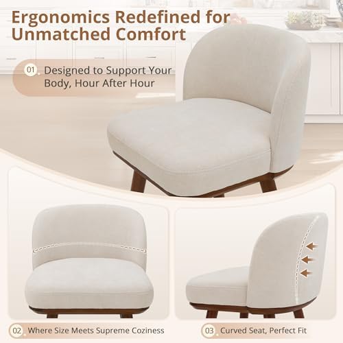 LUE BONA Bar Stools Set of 3, 27.6" Wooden Legs, Fabric in Beige