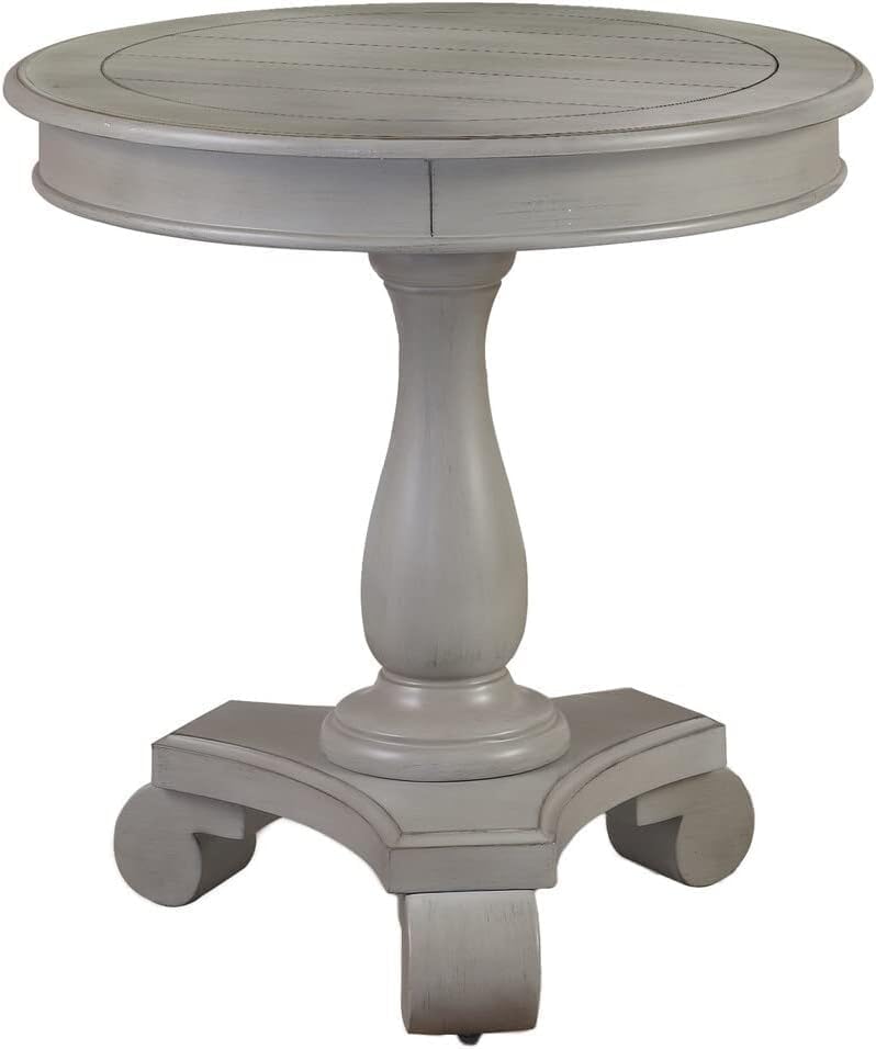 Antique Round End Table, Living Room Sofa Side Wood Table, Gray