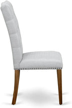 East West Furniture DLEL5-ANA-05 5 Piece Dinette Set for 4 Includes a Round Dining Room Table with Dropleaf and 4 Grey Linen Fabric Upholstered Parson Chairs, 42x42 Inch, Natural