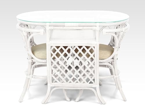 Borneo Compact Dining Set White Color, Table with Glass Top + 2 Chairs with C...