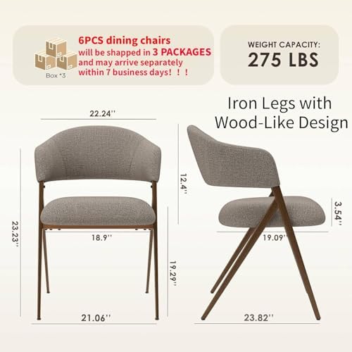 COLAMY Dining Chairs Set of 6, Mid Century Modern Dining Room Kitchen Dinner ...