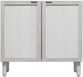 Sango Orre 2-Door Cabinet, Modern Sand Storage Cabinet with Synthetic Rattan Door Panels, Adjustable Shelf, Cylindrical Wood Legs, Discreet Finger Pulls, Elegant Furniture for Living or Dining Room