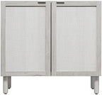 Sango Orre 2-Door Cabinet, Modern Sand Storage Cabinet with Synthetic Rattan Door Panels, Adjustable Shelf, Cylindrical Wood Legs, Discreet Finger Pulls, Elegant Furniture for Living or Dining Room