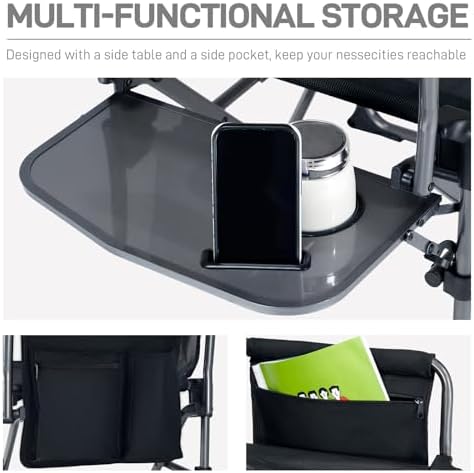 EVER ADVANCED Camping Directors' Chair with Side Table, Portable Folding ...