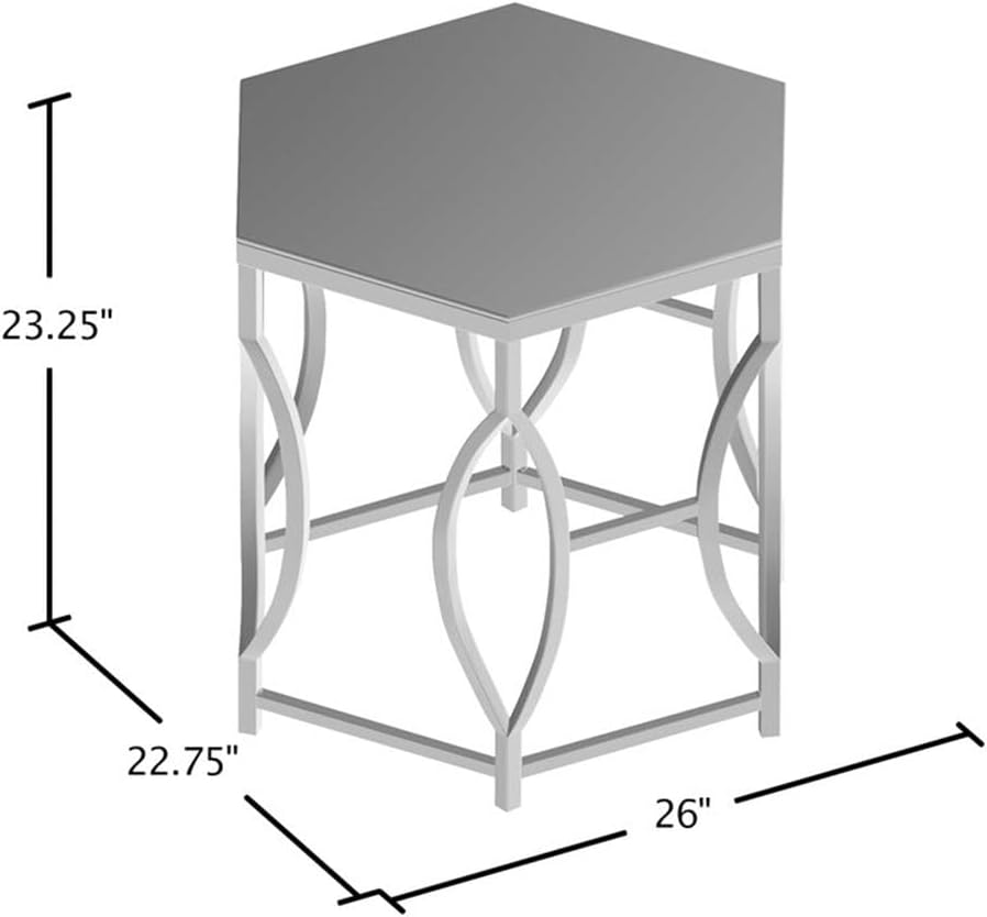 BOWERY HILL Contemporary Metal End Table, Chrome Finish, Hexagon 8mm Tempered...
