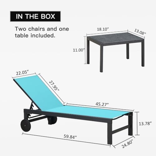 PURPLE LEAF Pool Chaise Lounge with Wheels, Fade-Resistant, Turquoise Blue | ...
