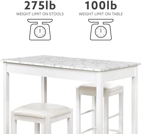 Linon White 3 Piece Faux Marble Tavern Set