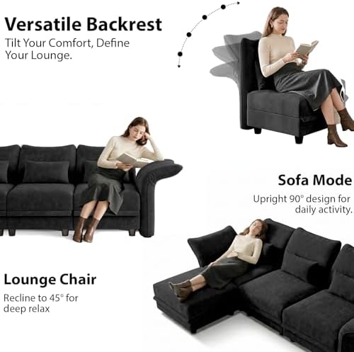 LLappuil Deep Modular Sectional Sofa Sleeper 12 Person Chenille Sectional Cou...