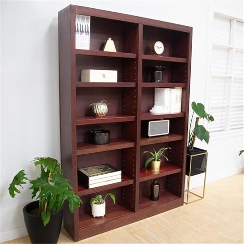 BOWERY HILL Traditional 84" Tall 12-Shelf Double Wide Wood Bookcase, Che...