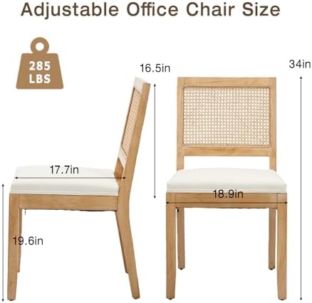 French Dining Chairs Set of 6,Farmhouse Upholstered Linen Chairs with Rattan ...