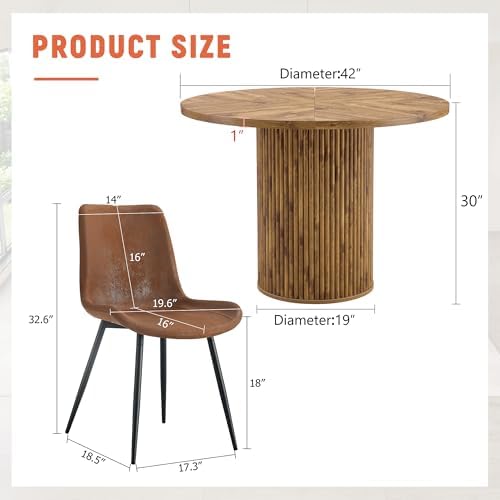AZmac Round Dining Table Set for 4, Wooden Round Table 5-Piece with Modern Fa...