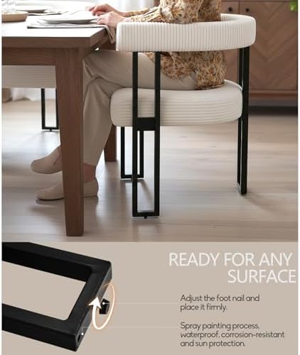 VIRRMO Boucle Corduroy Upholstered Dining Chair Set of 6 with Metal Legs Mid ...